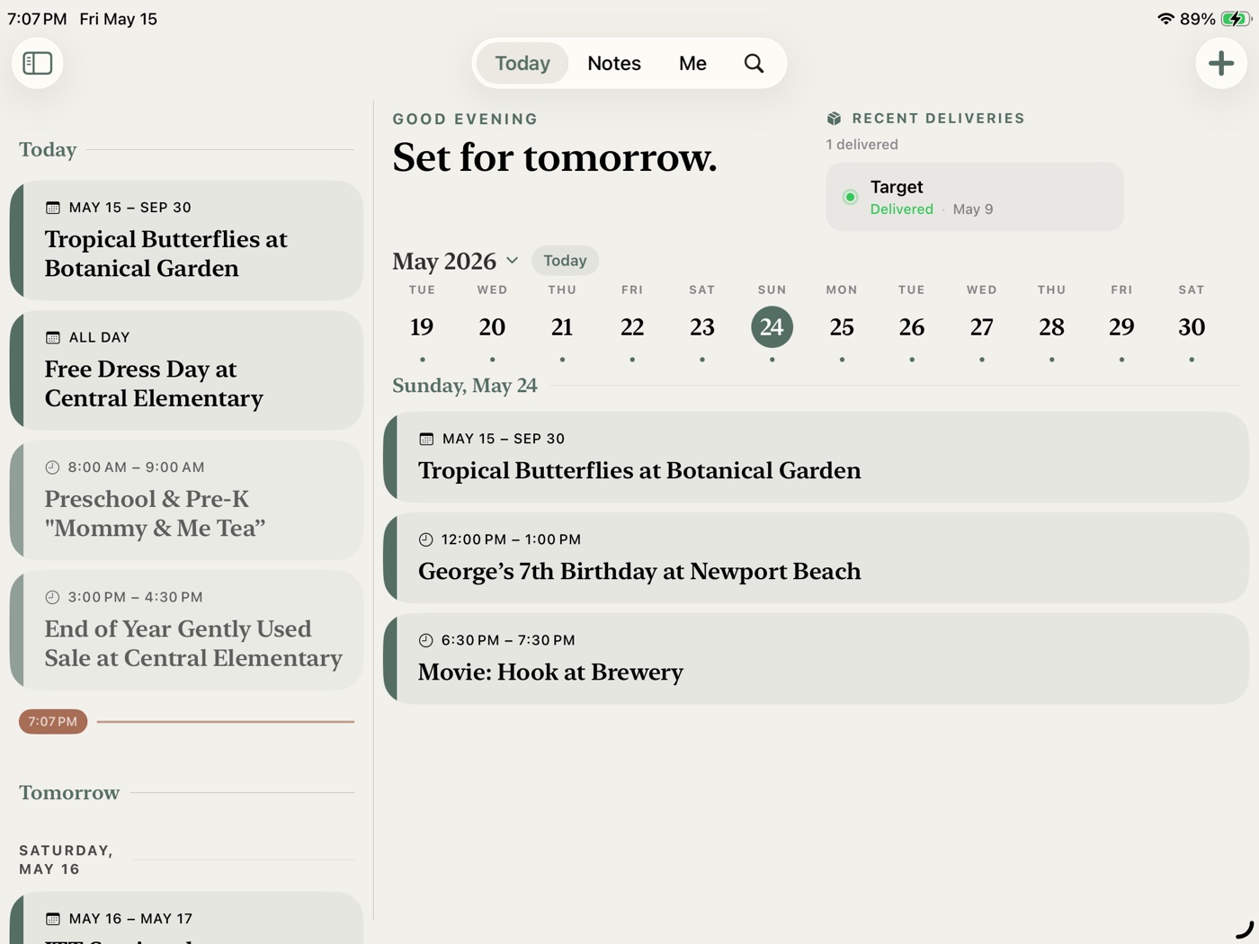 Active Notes Today dashboard on iPad in landscape