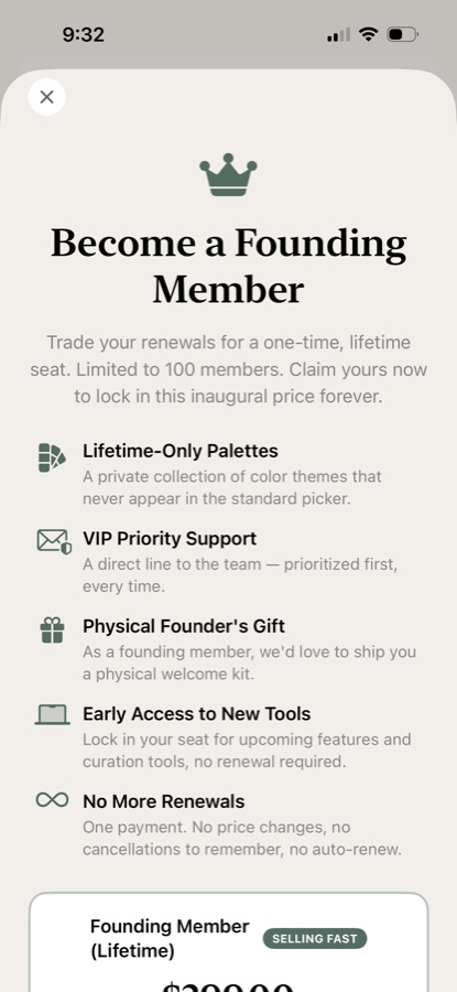 Active Notes Founding Member screen on iPhone